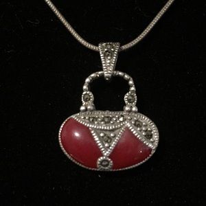 925 Silver Bag charm pendant Red & Pink